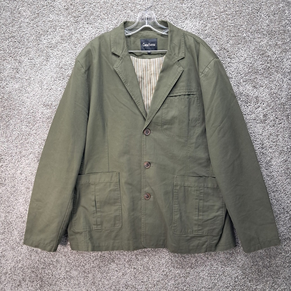 Chouyatou Mens Olive Green Cotton Casual Blazer Jacket XXL Elbow Patches QM1139